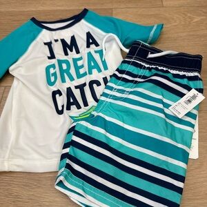Old Navy Kids Swim Trunks - Teal and Navy Stripes